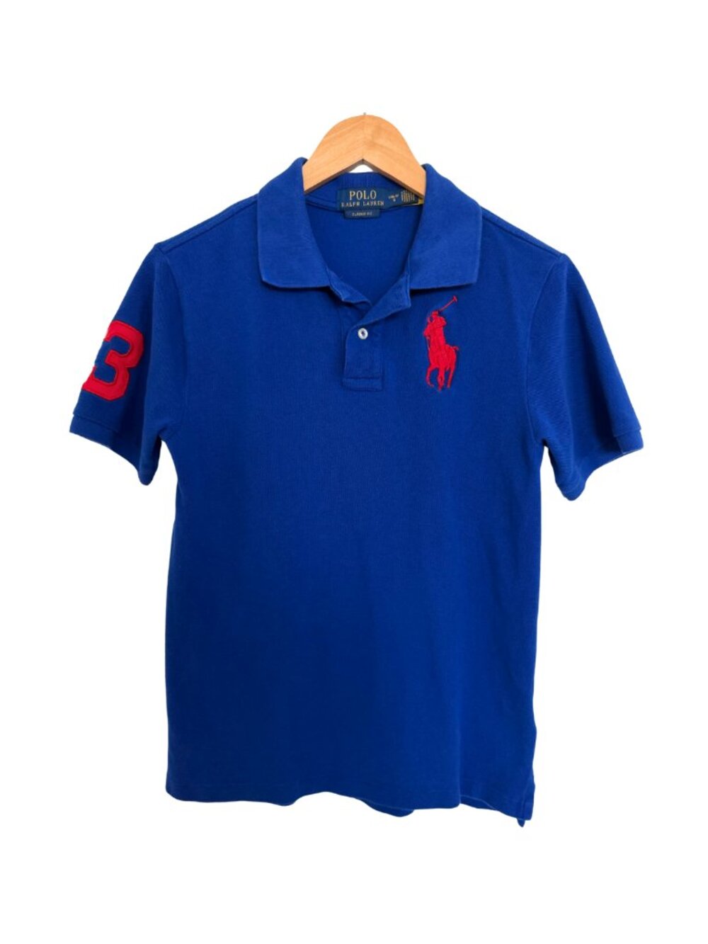 Polo Ralph Lauren Shirt Boys Large Navy Blue Red Pony Iconic Mesh 100% Cotton